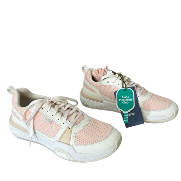 NWT Olukai women’s Anau pickleball sneakers rose dust pink bright white size 8.5 - Picture 2 of 12